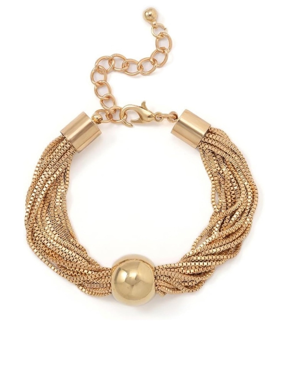 Gold Multi-Strand Braided Bracelet with Polished Bead